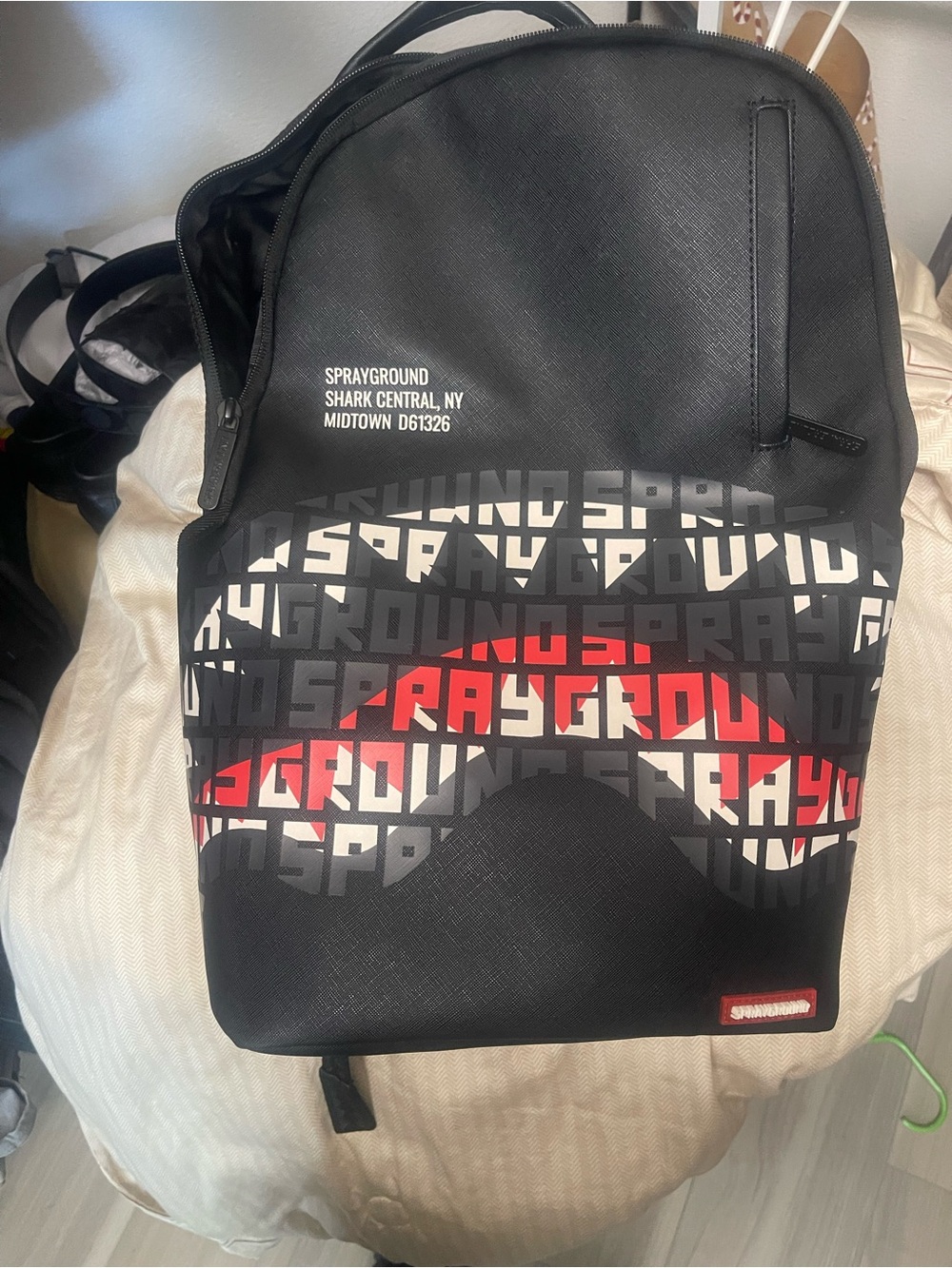 Sprayground Black Red and Gray Logo Repeat Backpack